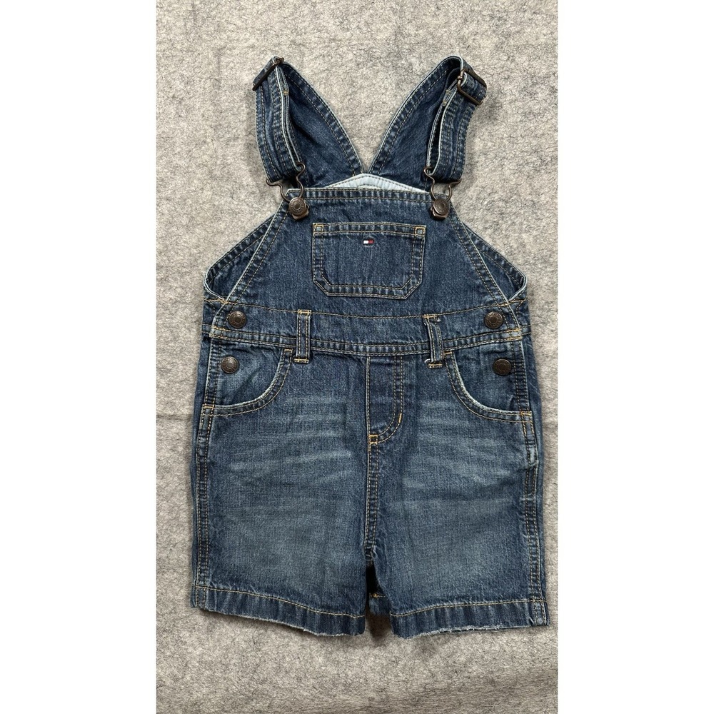 Vtg Tommy Hilfiger Toddler Denim Short Overalls  Sz 18 M Shortalls Kids Y2k